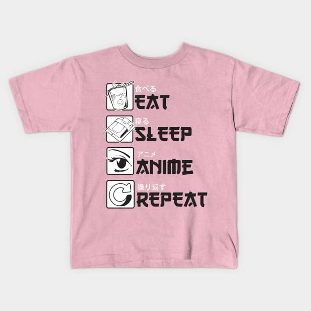 Eat Sleep Anime Repeat Kids T-Shirt by Noveldesigns